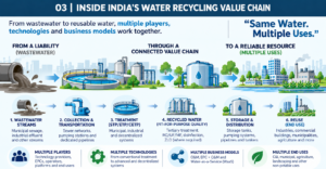 India water recycling water recycling value chain wastewater treatment India water reuse India wastewater recycling STP wastewater treatment ETP wastewater treatment CETP India decentralized wastewater treatment Water-as-a-Service India